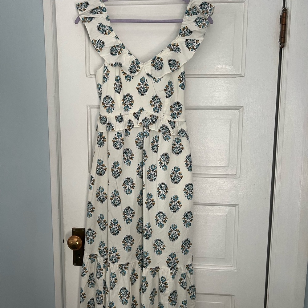 J. Crew White Ruffled Maxi Sundress with Flutter Sleeves